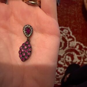 Art Deco antique clear crystal and pink red rubies Pendant